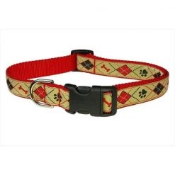 Sassy Dog Wear ARGYLE TAN3-C Argyle Dog Collar; Tan - Medium