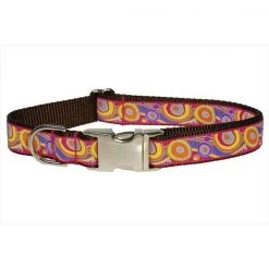 Sassy Dog Wear CIRCLES AND WAVES-ORGN3-C Circles And Waves Dog Collar; Pink & Orange - Medium