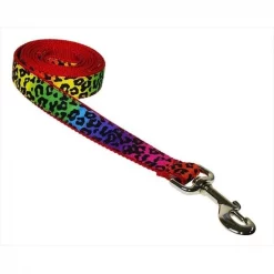 Sassy Dog Wear LEOPARD-RAINBOW3-L 6 ft. Leopard Dog Leash; Rainbow - Medium