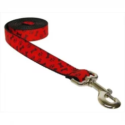 Sassy Dog Wear PAWS-BONES-POPPY3-L 6 ft. Paws & Bones-Poppy Dog Leash; Red - Medium