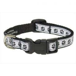 Sassy Dog Wear PUPPY PAWS-BLACK-WHT1-C Puppy Paws Dog Collar; Black & White - Extra Small