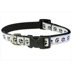 Sassy Dog Wear PUPPY PAWS-BLACK-WHT2-C Puppy Paws Dog Collar; Black & White - Small