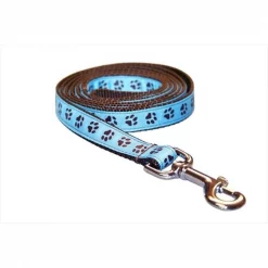Sassy Dog Wear PUPPY PAWS-BLUE-CHOC.2-L 4 ft. Puppy Paws Dog Leash; Blue & Brown - Small