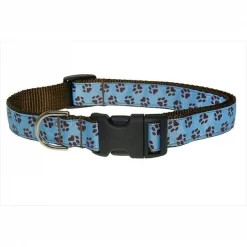 Sassy Dog Wear PUPPY PAWS-BLUE-CHOC.4-C Puppy Paws Dog Collar; Blue & Brown - Large