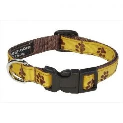 Sassy Dog Wear PUPPY PAWS-YELLOW1-C Puppy Paws Dog Collar; Yellow & Brown - Extra Small