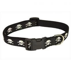 Sassy Dog Wear REFLECTIVE SKULL-BLACK2-C Reflective Skull Dog Collar; Black - Small