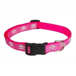Sassy Dog Wear REFLECTIVE SKULL-PINK3-C Reflective Skull Dog Collar; Pink - Medium