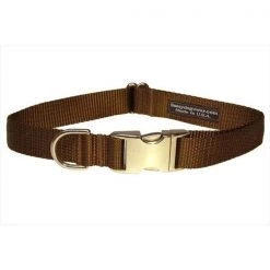 Sassy Dog Wear SOLID BROWN-METAL BUCKLE SM-C Nylon & Aluminum Buckles Dog Collar; Brown - Small