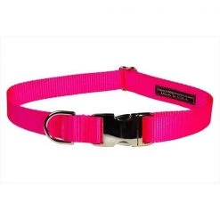 Sassy Dog Wear SOLID NEON PINK-METAL BUCKLE MED-C Aluminum Buckles Dog Collar; Neon Pink - Medium