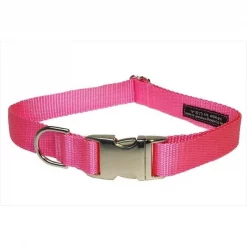 Sassy Dog Wear SOLID PINK-METAL BUCKLE MED-C Nylon & Aluminum Buckles Dog Collar; Pink - Medium