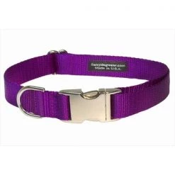 Sassy Dog Wear SOLID PURPLE-METAL BUCKLE MED-C Nylon & Aluminum Buckles Dog Collar; Purple - Medium