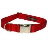 Sassy Dog Wear SOLID RED-METAL BUCKLE MED-C Nylon & Aluminum Buckles Dog Collar; Red - Medium