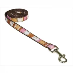 Sassy Dog Wear STRIPE-BROWN-MULTI1-L 4 ft. Stripe Dog Leash; Brown - Extra Small