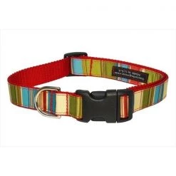 Sassy Dog Wear STRIPE-RED-MULTI4-C Multi Stripe Dog Collar; Red - Large