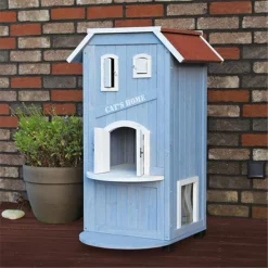 TRIXIE Pet Products 44091 3-Story Cats House - Sky Blue & White