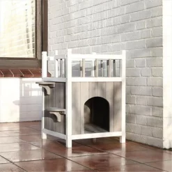 Partyanimal Wooden Pet Home With Balcony - Gray & White
