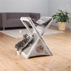 Fly Free Zone,Inc. Miguel Fold and Store Cat Tower; Light Gray & Gray