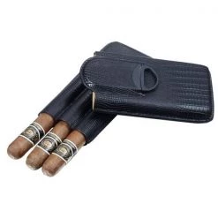 Visol VCASE713 Visol Granada Black Leather 3 Finger Cigar Case with Cigar Cutter