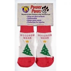 Woodrow Wear Power Paws 05-06 X-Large Traction Dog Socks in Red/White with Green Christmas Tree