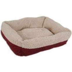 Aspenpet 80135 Self-Warming Pet Lounger, Oval, Lambs Wool/Corduroy Cover, Cream/Red