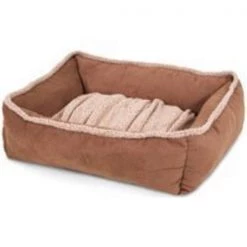 Aspenpet 80385 Shearling Pet Lounger, Rectangular, Suede Fabric Cover, Dark Tan