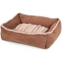 Aspenpet 80386 Shearling Pet Lounger, Rectangular, Micro-Suede/Plush Shearling Trim Cover, Dark Tan
