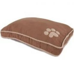 Aspenpet 80393 Shearling Gusseted Pillow Pet Bed, Micro-Suede/Plush Shearling Trim Cover, Dark Tan