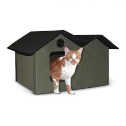 K&H Pet Products Unheated Outdoor Kitty House, X-Wide, Olive/Black 21.5" x 26.5" x 15.5:
