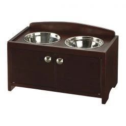 Richell Elegant Wooden Pet Feeder, Medium, Dark Br